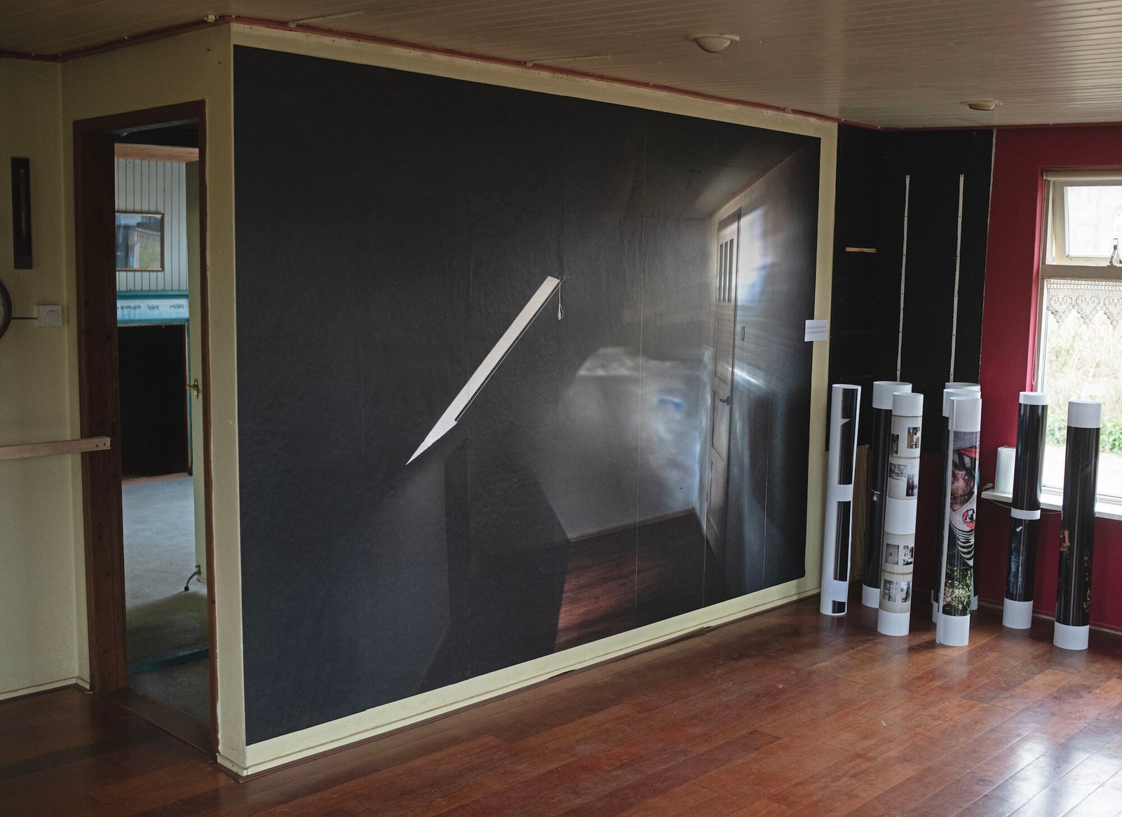 An interior photograph printed as wallpaper in the house